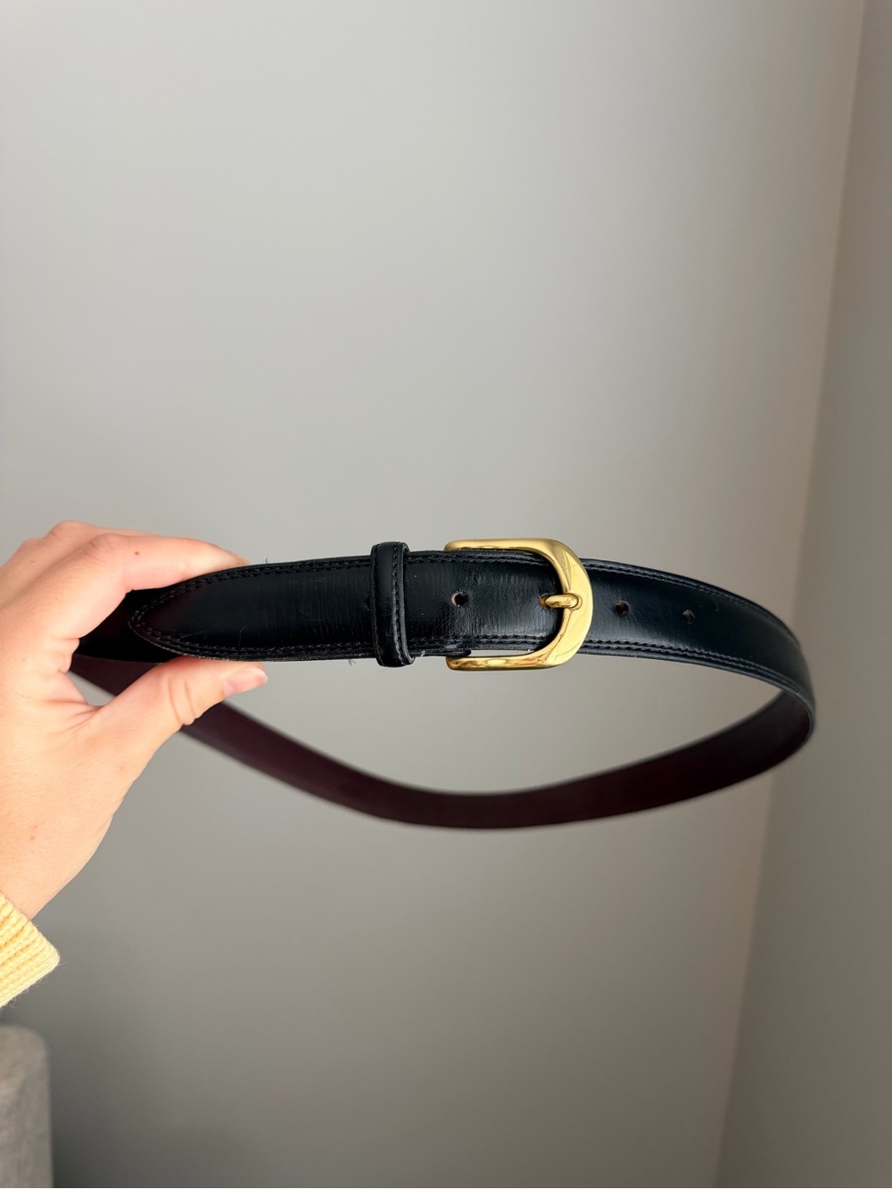 Vintage Black Leather Belt with Brass Buckle